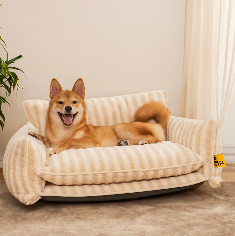 Lit pour chien et chat en faux lambswool à rayures tendance à double couche - Extérieur - Image 16