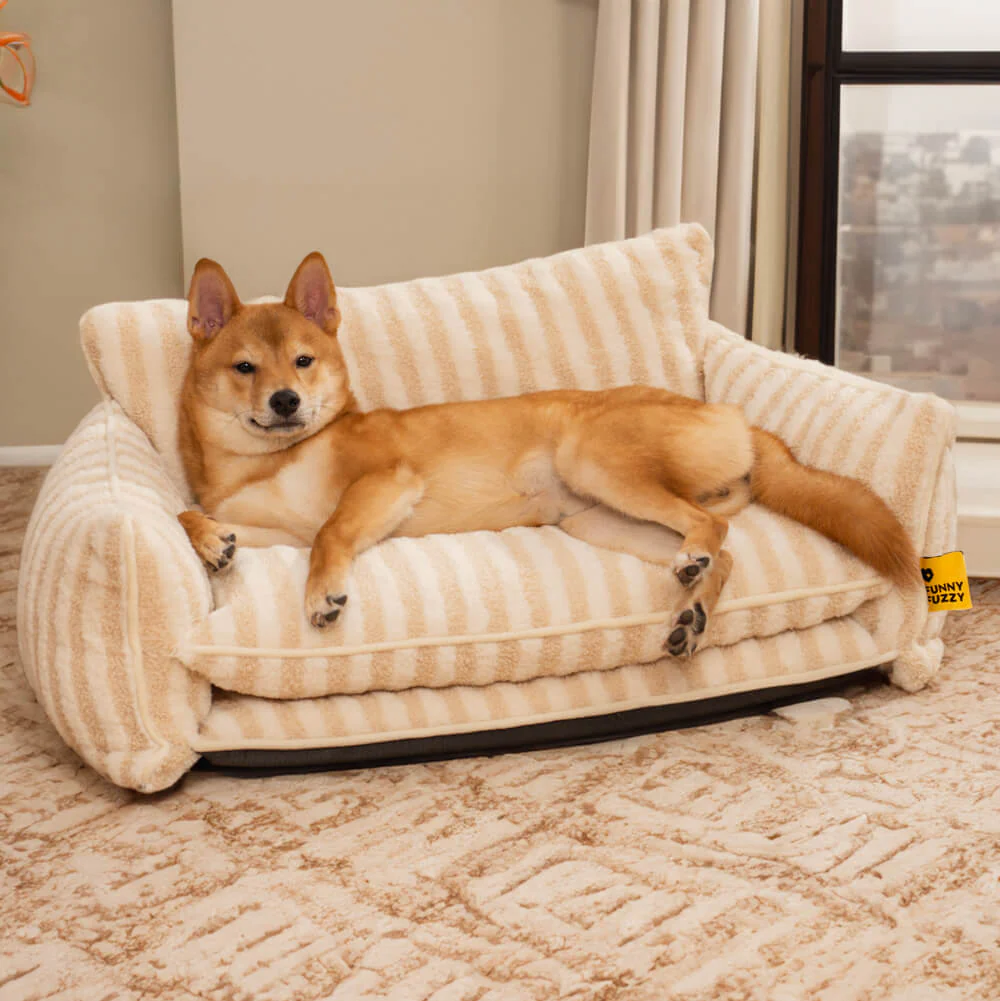 Lit pour chien et chat en faux lambswool à rayures tendance à double couche - Extérieur - Image 17
