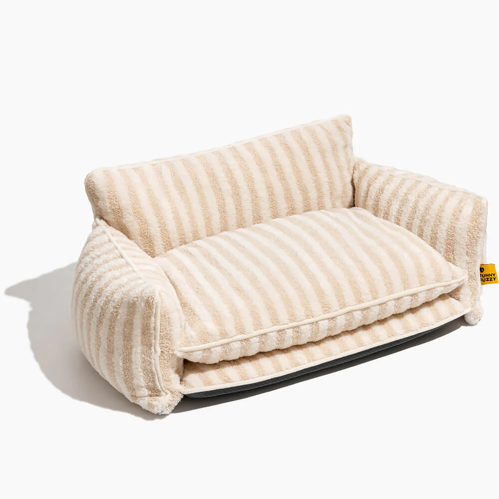 Lit pour chien et chat en faux lambswool à rayures tendance à double couche - Extérieur - Image 18