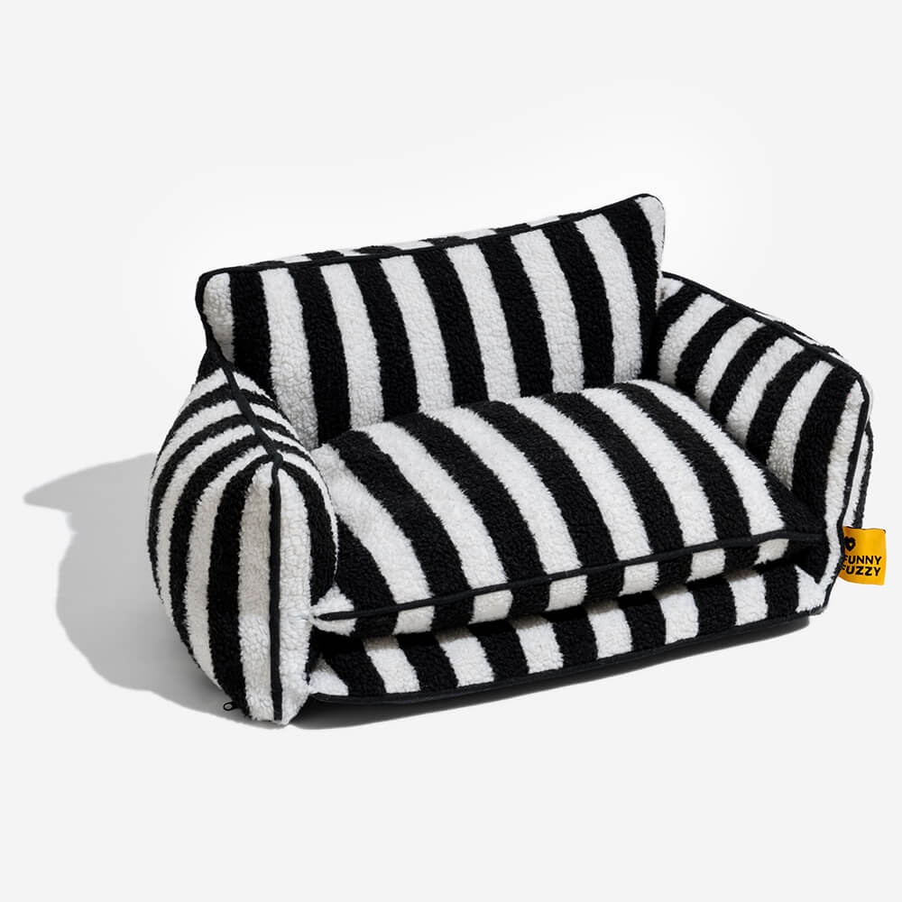 Lit pour chien et chat en faux lambswool à rayures tendance à double couche - Extérieur - Image 19