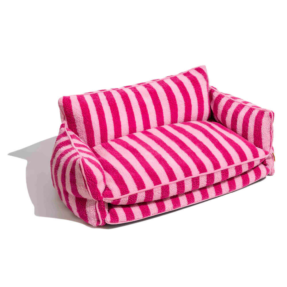 Lit pour chien et chat en faux lambswool à rayures tendance à double couche - Extérieur - Image 28