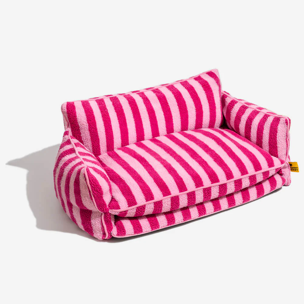 Lit pour chien et chat en faux lambswool à rayures tendance à double couche - Extérieur - Image 3