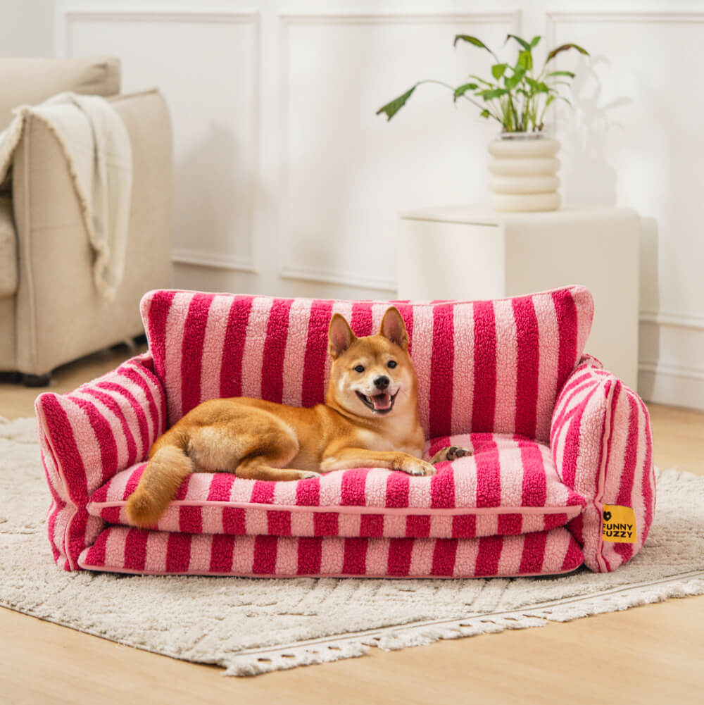 Lit pour chien et chat en faux lambswool à rayures tendance à double couche - Extérieur - Image 4