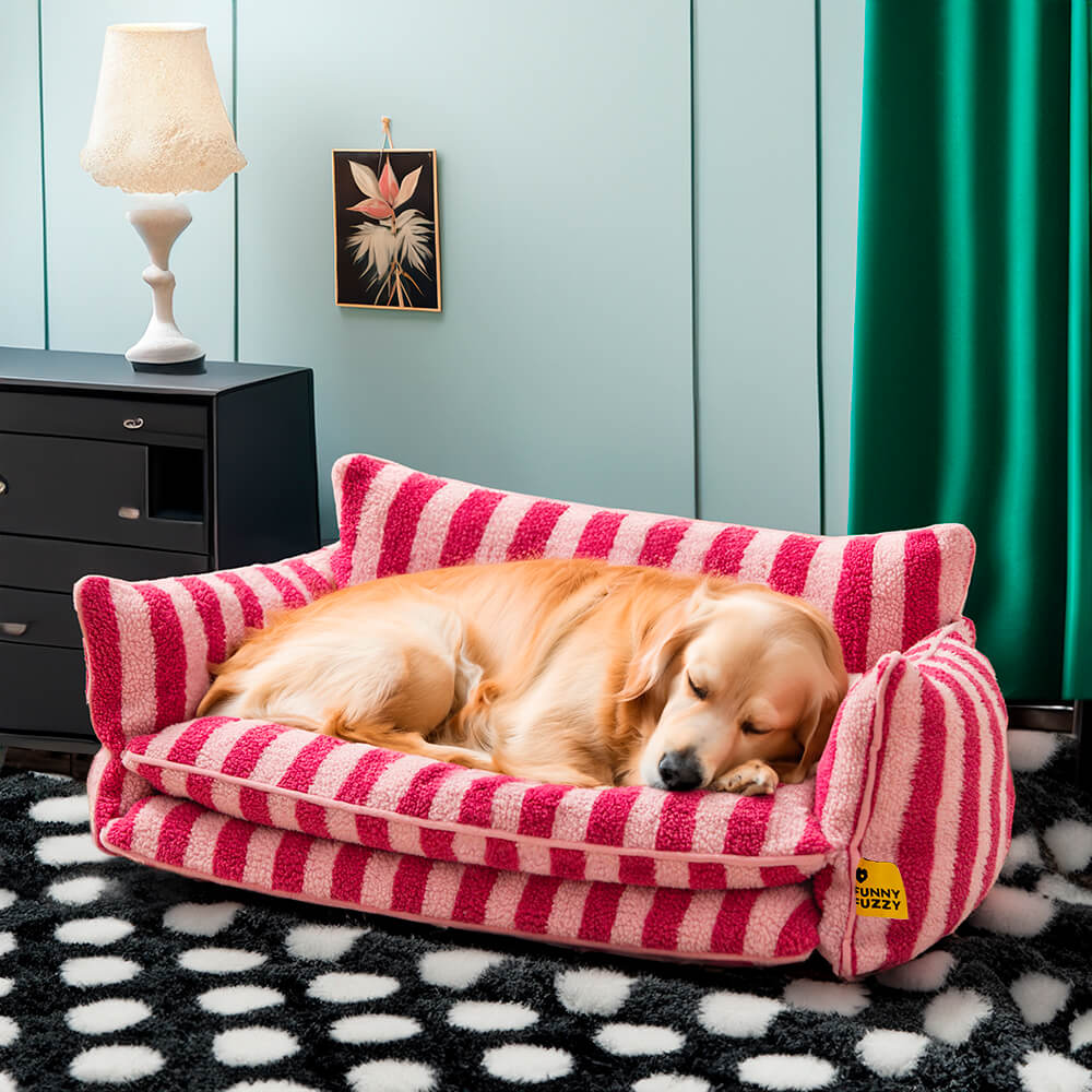 Lit pour chien et chat en faux lambswool à rayures tendance à double couche - Extérieur - Image 5