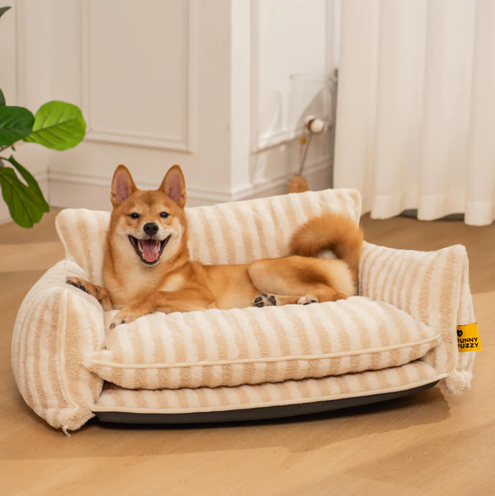 Lit pour chien et chat en faux lambswool à rayures tendance à double couche - Extérieur - Image 6