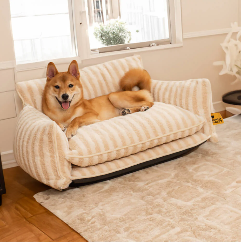 Lit pour chien et chat en faux lambswool à rayures tendance à double couche - Extérieur - Image 7