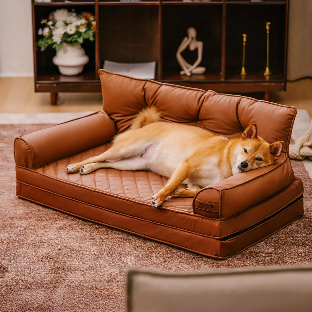 Luxe lit pour chien orthopédique grand en cuir synthétique pliable - Extérieur - Image 17