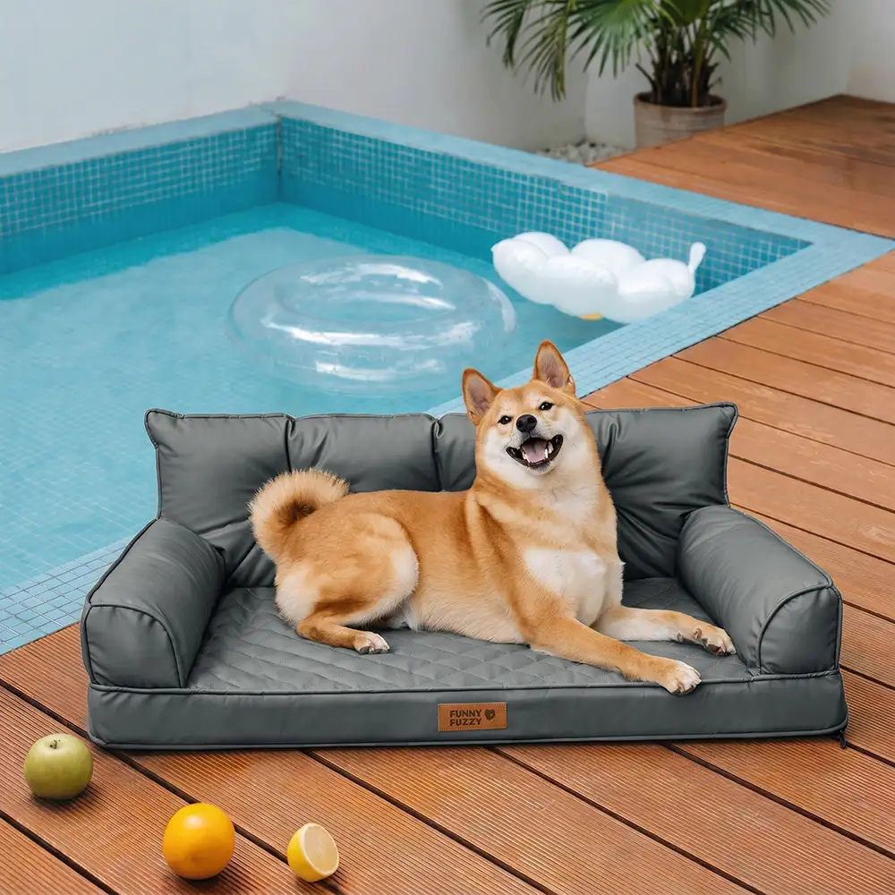 Luxe lit pour chien orthopédique grand en cuir synthétique pliable - Extérieur - Image 29
