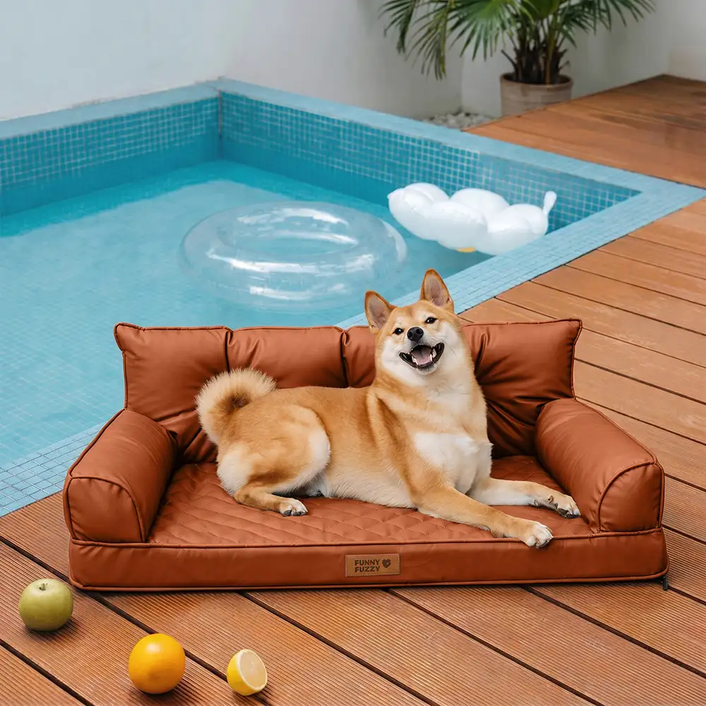 Luxe lit pour chien orthopédique grand en cuir synthétique pliable - Extérieur - Image 30