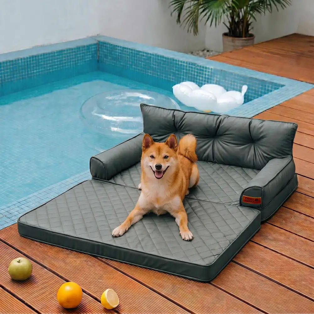 Luxe lit pour chien orthopédique grand en cuir synthétique pliable - Extérieur - Image 32