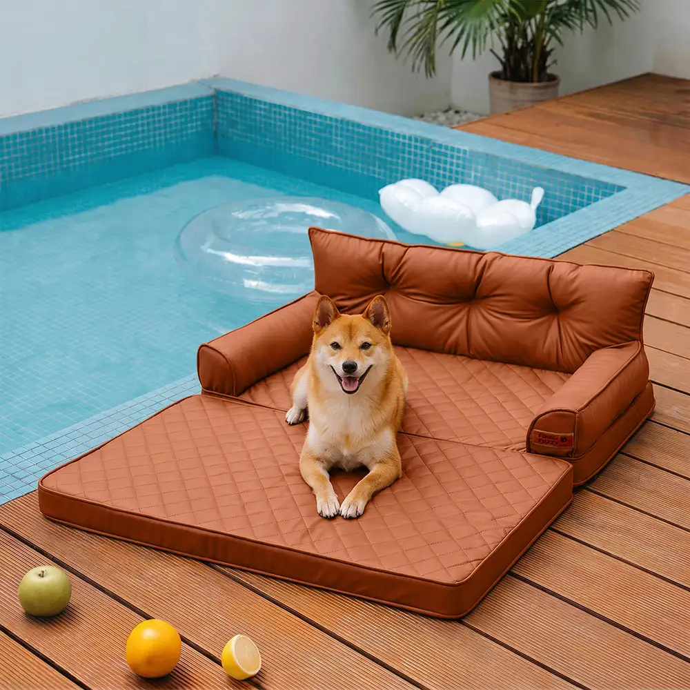Luxe lit pour chien orthopédique grand en cuir synthétique pliable - Extérieur - Image 33