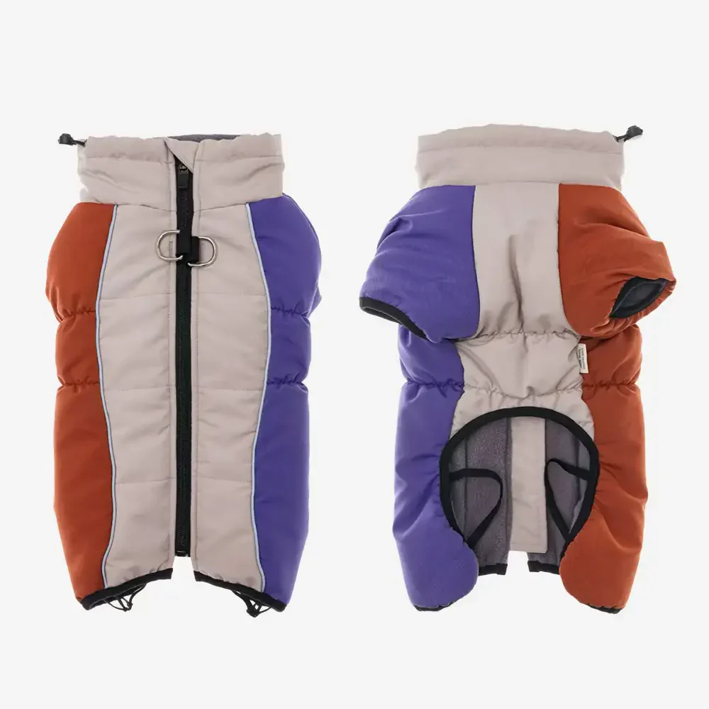 Manteau pour chien chaud en polaire à blocs de couleurs rétro avec boucle pour laisse. - Image 4