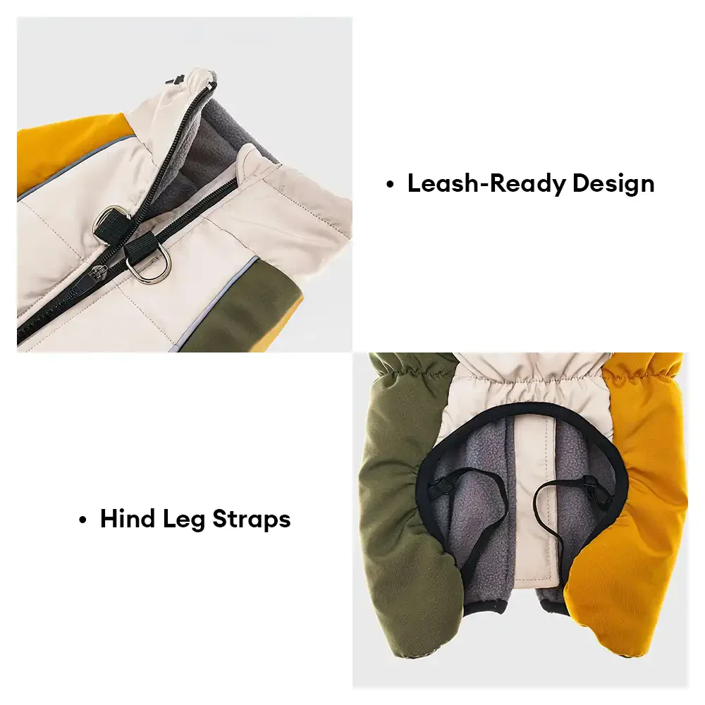 Manteau pour chien chaud en polaire à blocs de couleurs rétro avec boucle pour laisse. - Image 6