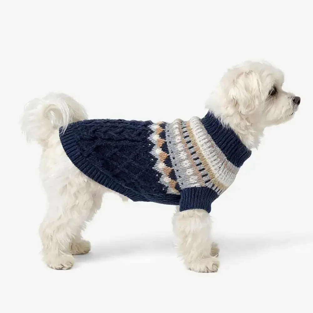 Pull en lin tricoté avec motif Fair Isle et col classique pour chien - Image 3