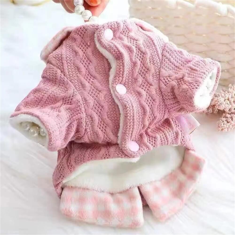 Pull en tricot confortable pour chien avec col à carreaux – Disponible en rose et bleu - Image 10