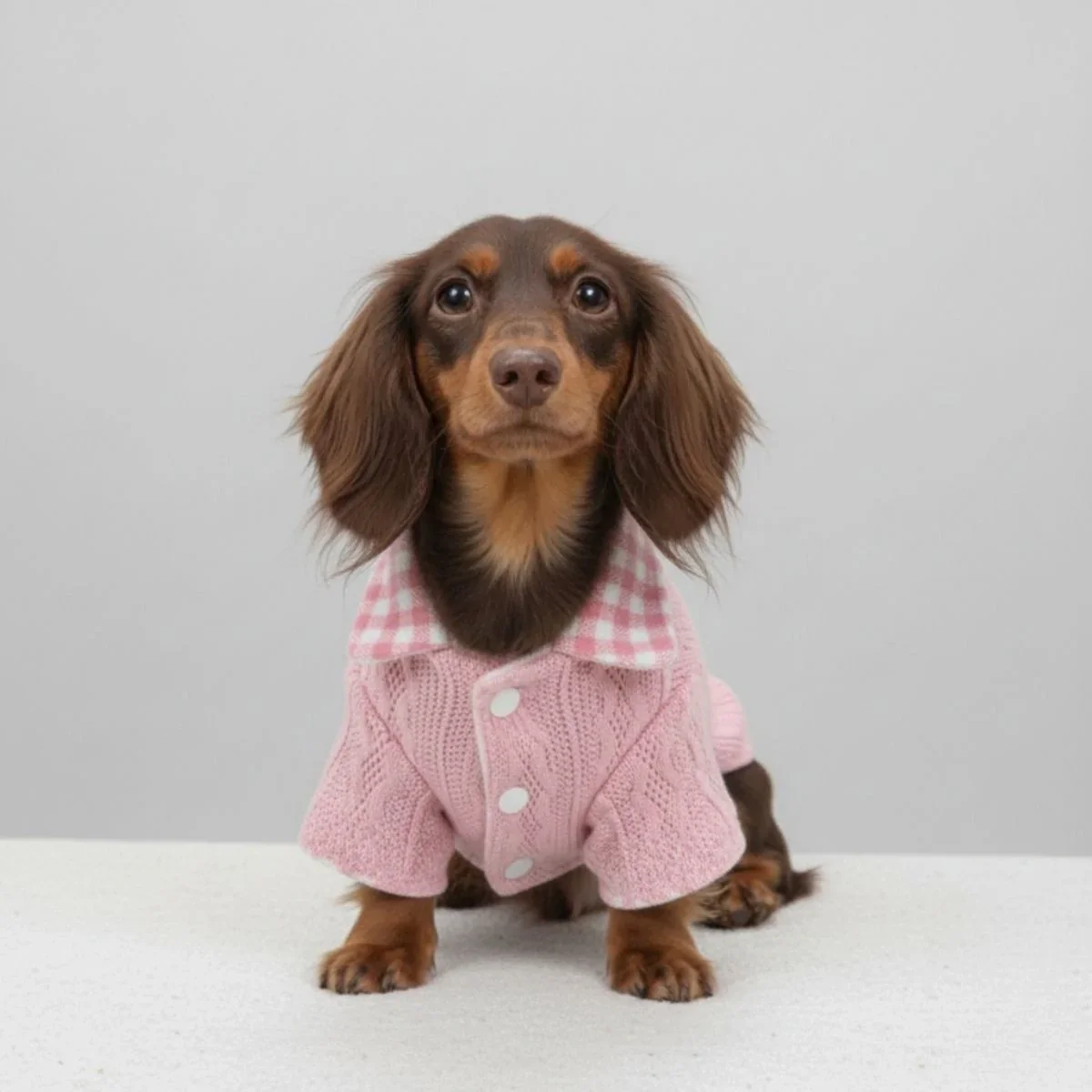 Pull en tricot confortable pour chien avec col à carreaux – Disponible en rose et bleu - Image 2