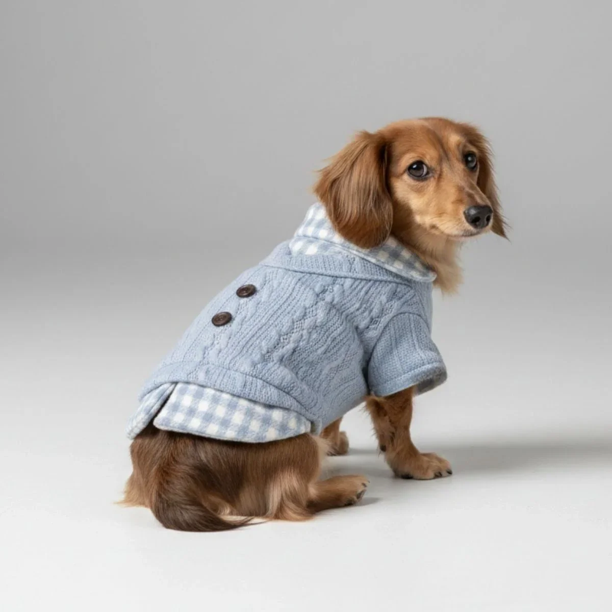 Pull en tricot confortable pour chien avec col à carreaux – Disponible en rose et bleu - Image 3