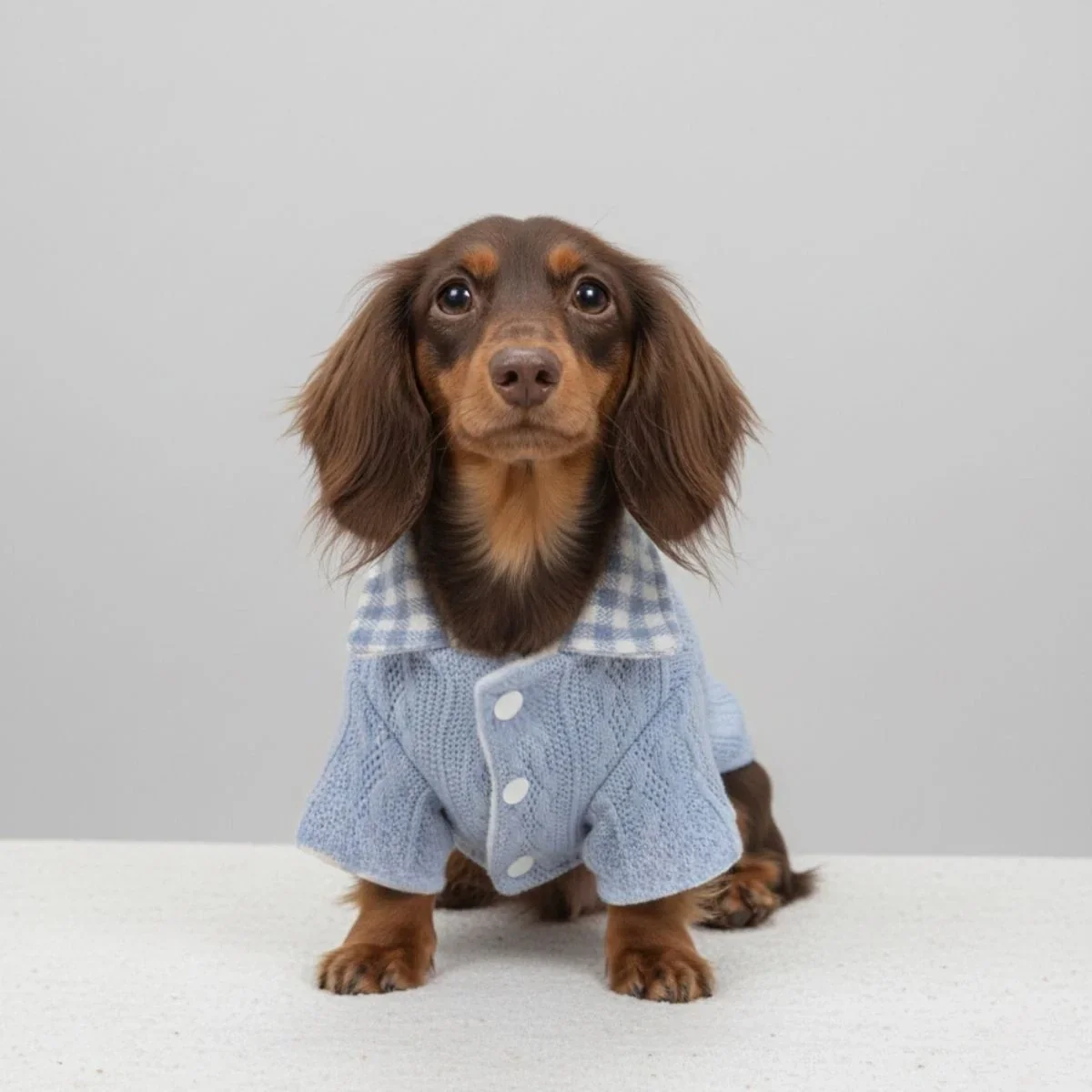 Pull en tricot confortable pour chien avec col à carreaux – Disponible en rose et bleu - Image 4