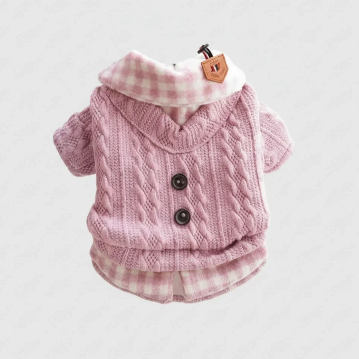 Pull en tricot confortable pour chien avec col à carreaux – Disponible en rose et bleu - Image 5