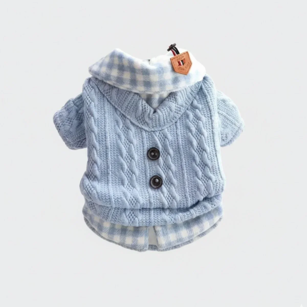 Pull en tricot confortable pour chien avec col à carreaux – Disponible en rose et bleu - Image 6
