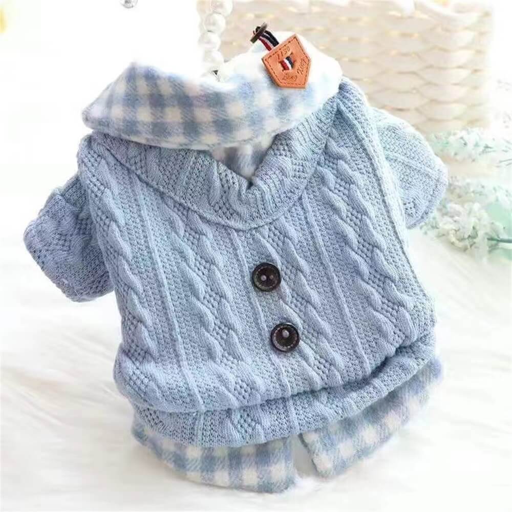 Pull en tricot confortable pour chien avec col à carreaux – Disponible en rose et bleu - Image 7