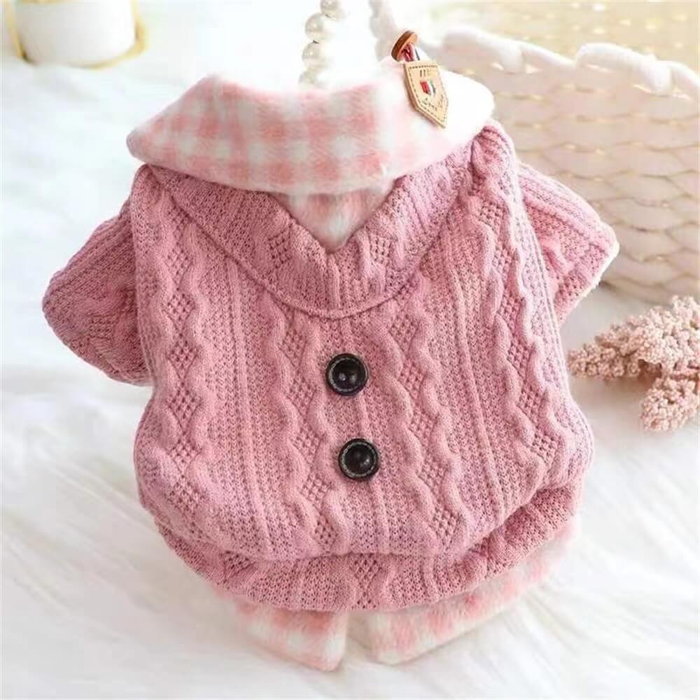 Pull en tricot confortable pour chien avec col à carreaux – Disponible en rose et bleu - Image 9