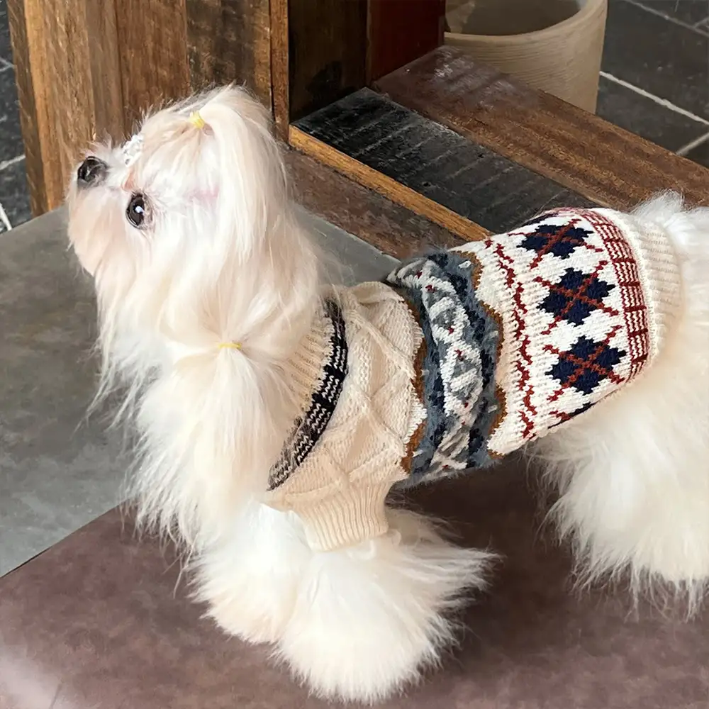 Pull pour chien en diamant Fair Isle tricoté - Image 4