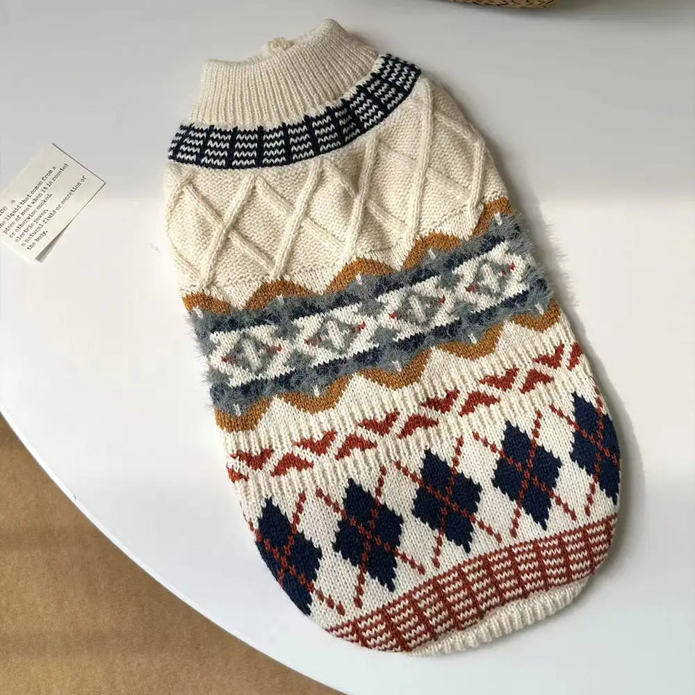 Pull pour chien en diamant Fair Isle tricoté - Image 8