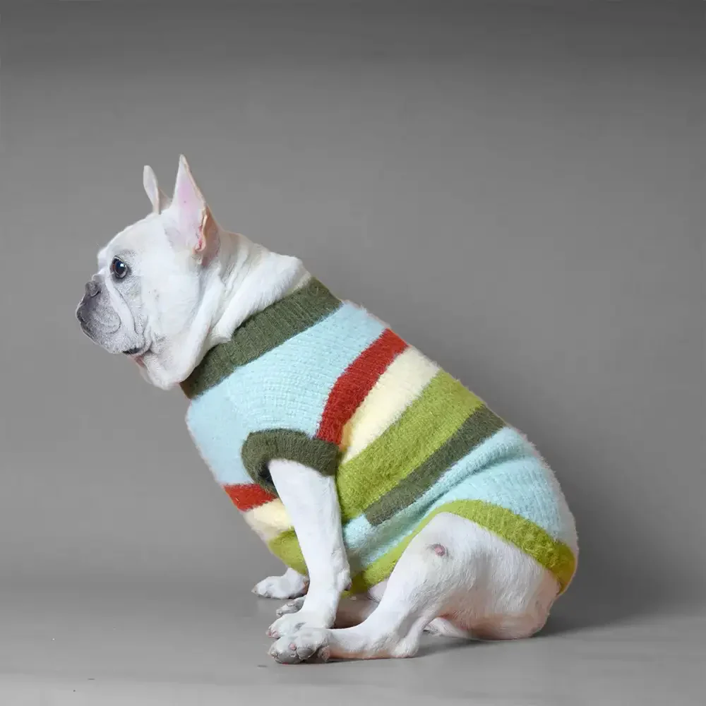 Pull pour chien en peluche tricoté avec col montant rayé élégant - Image 3
