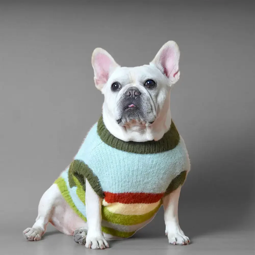Pull pour chien en peluche tricoté avec col montant rayé élégant - Image 4