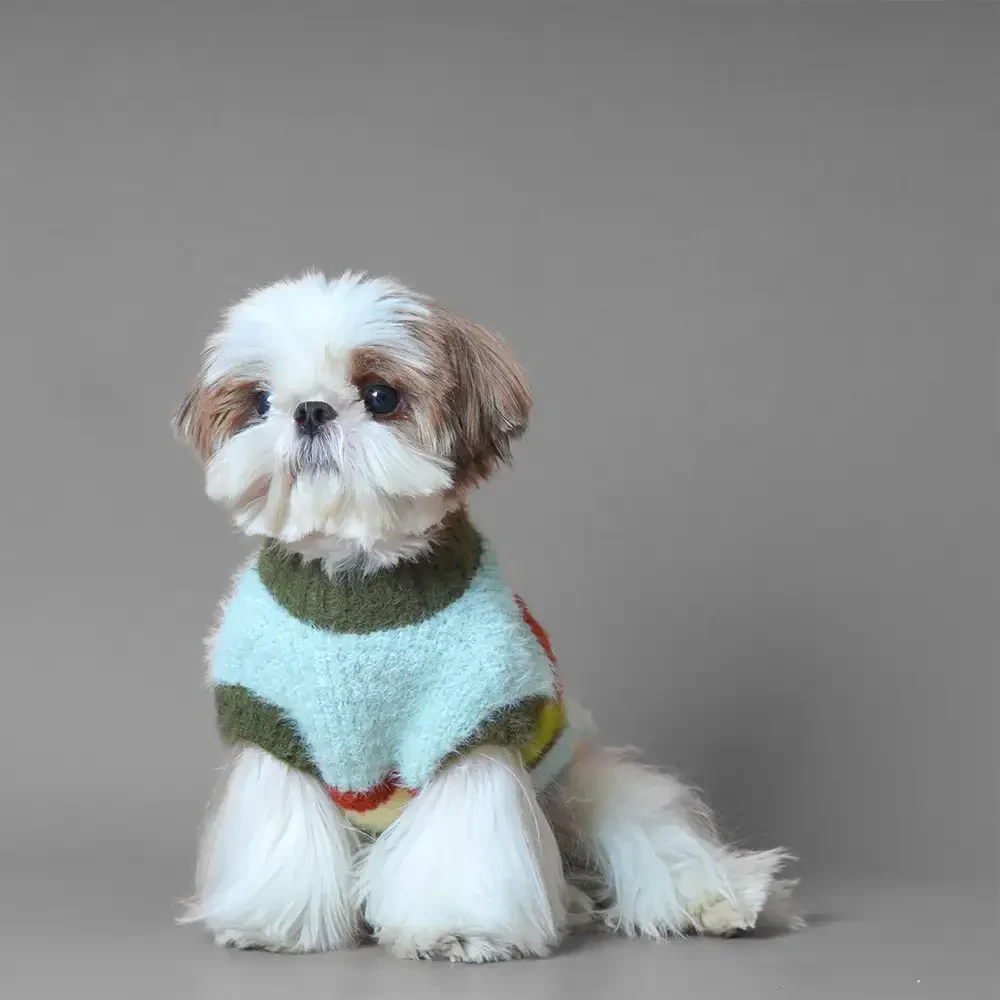 Pull pour chien en peluche tricoté avec col montant rayé élégant - Image 5