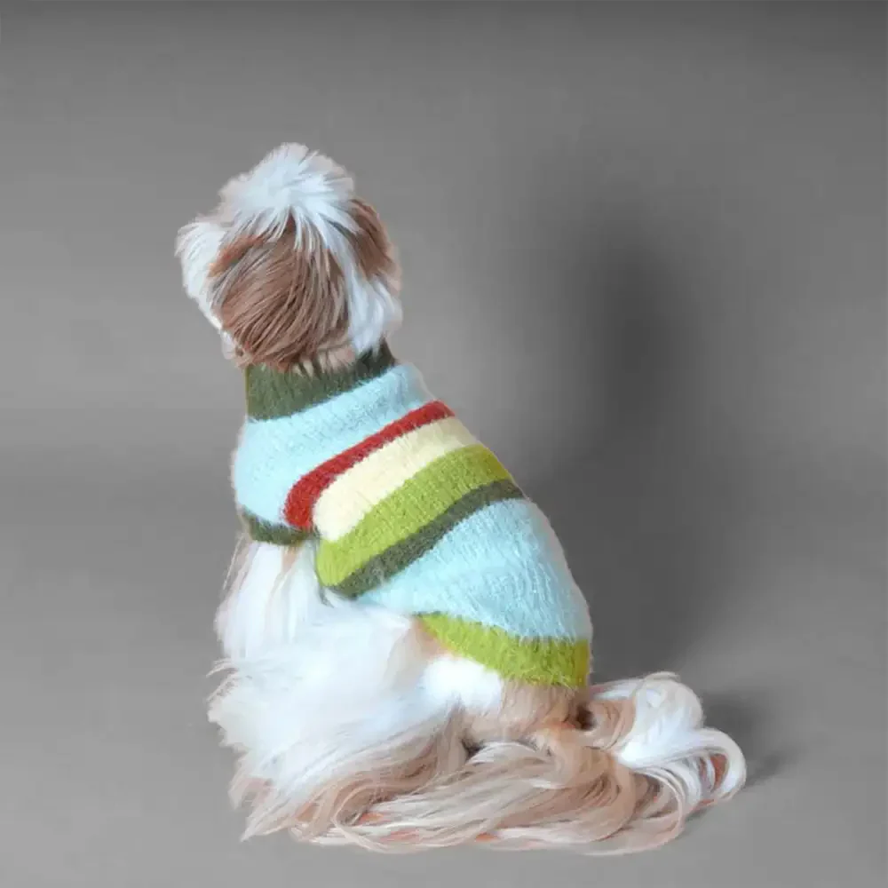 Pull pour chien en peluche tricoté avec col montant rayé élégant - Image 6