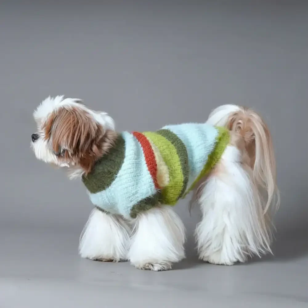 Pull pour chien en peluche tricoté avec col montant rayé élégant - Image 7