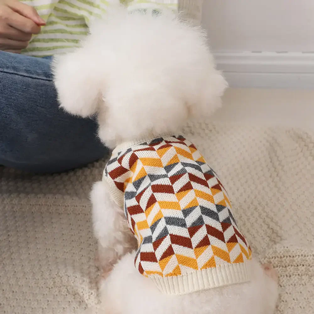 Pull pour chien teckel à rayures en diamant - Image 10