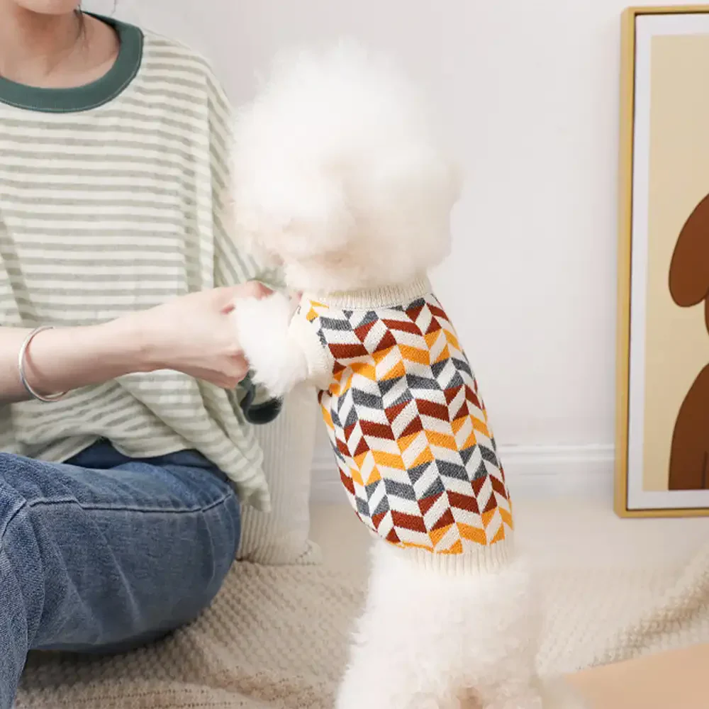Pull pour chien teckel à rayures en diamant - Image 11