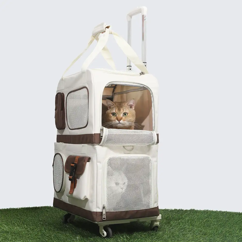 Sac à chat pliable à deux couches avec chariot détachable - Image 7