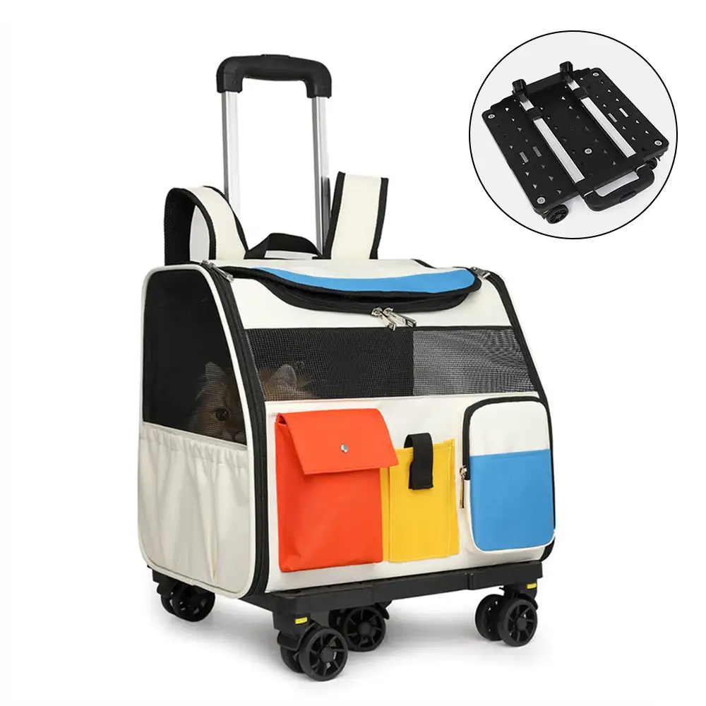 Sac à dos de transport portable à roulettes pour animaux de compagnie avec chariot détachable - Image 10