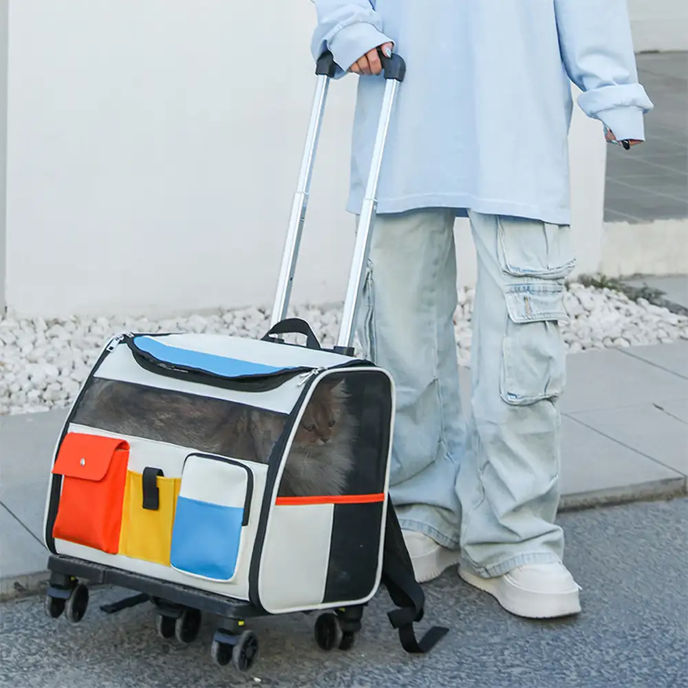 Sac à dos de transport portable à roulettes pour animaux de compagnie avec chariot détachable - Image 11