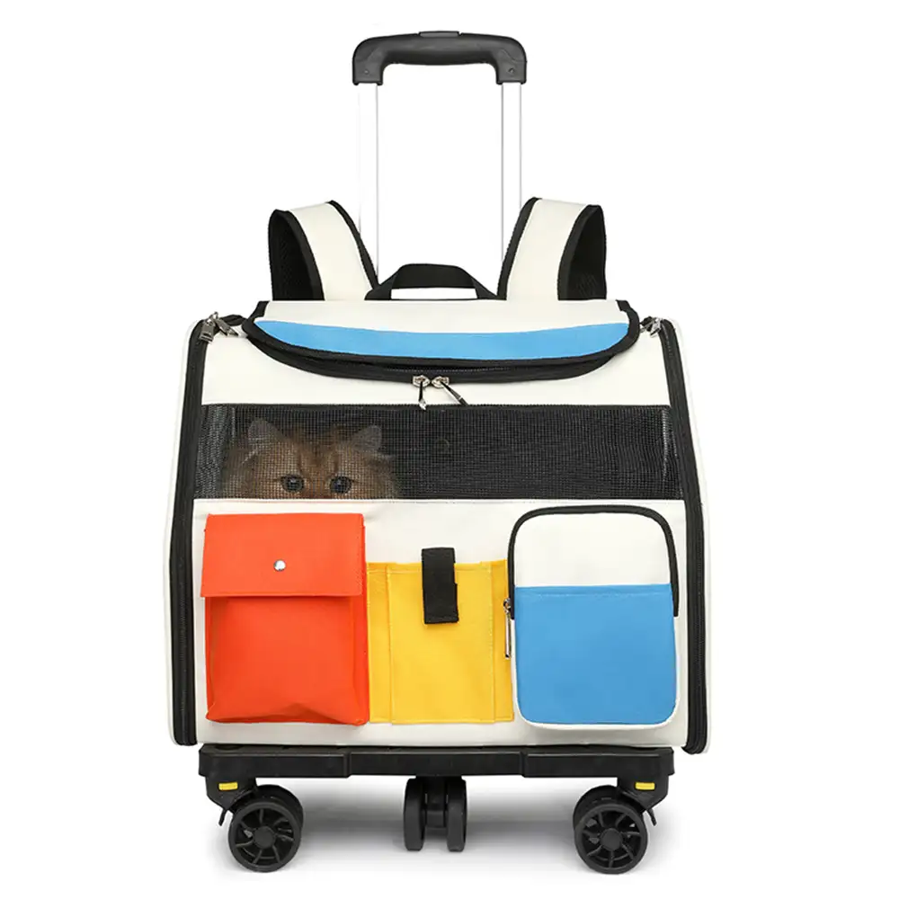 Sac à dos de transport portable à roulettes pour animaux de compagnie avec chariot détachable - Image 13