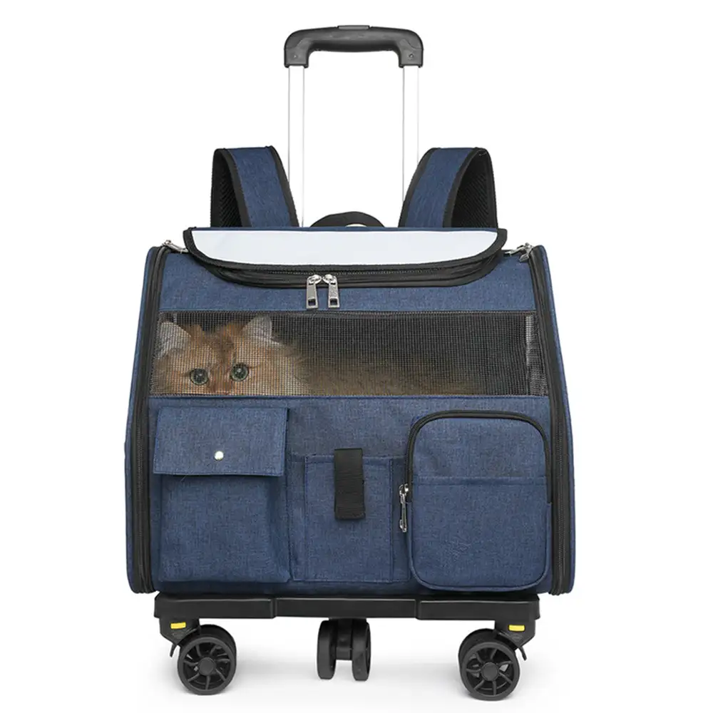 Sac à dos de transport portable à roulettes pour animaux de compagnie avec chariot détachable - Image 4