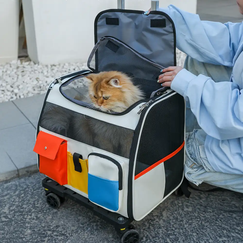 Sac à dos de transport portable à roulettes pour animaux de compagnie avec chariot détachable - Image 5