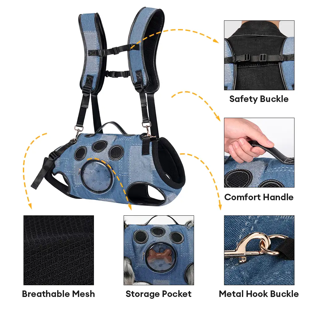 Sac à dos porte-chien mains libres pour les voyages et la randonnée – Sac multifonctionnel pour chiens de taille moyenne - Image 4
