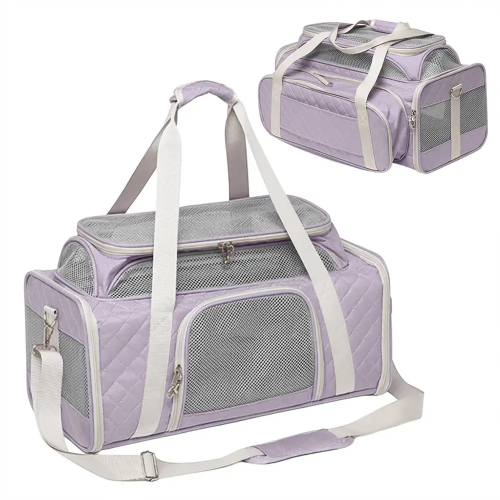Sacs de transport pour chien et chat animaux de compagnie portable, grande capacité et extensible avec motif en diamant classique. - Image 10