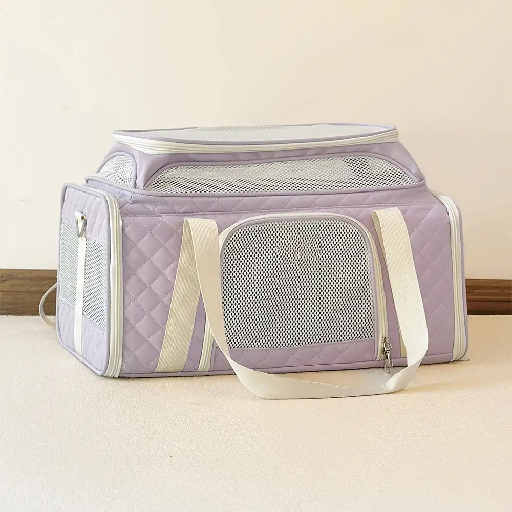 Sacs de transport pour chien et chat animaux de compagnie portable, grande capacité et extensible avec motif en diamant classique. - Image 12