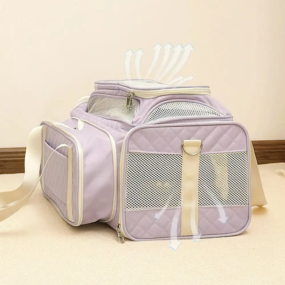 Sacs de transport pour chien et chat animaux de compagnie portable, grande capacité et extensible avec motif en diamant classique. - Image 3