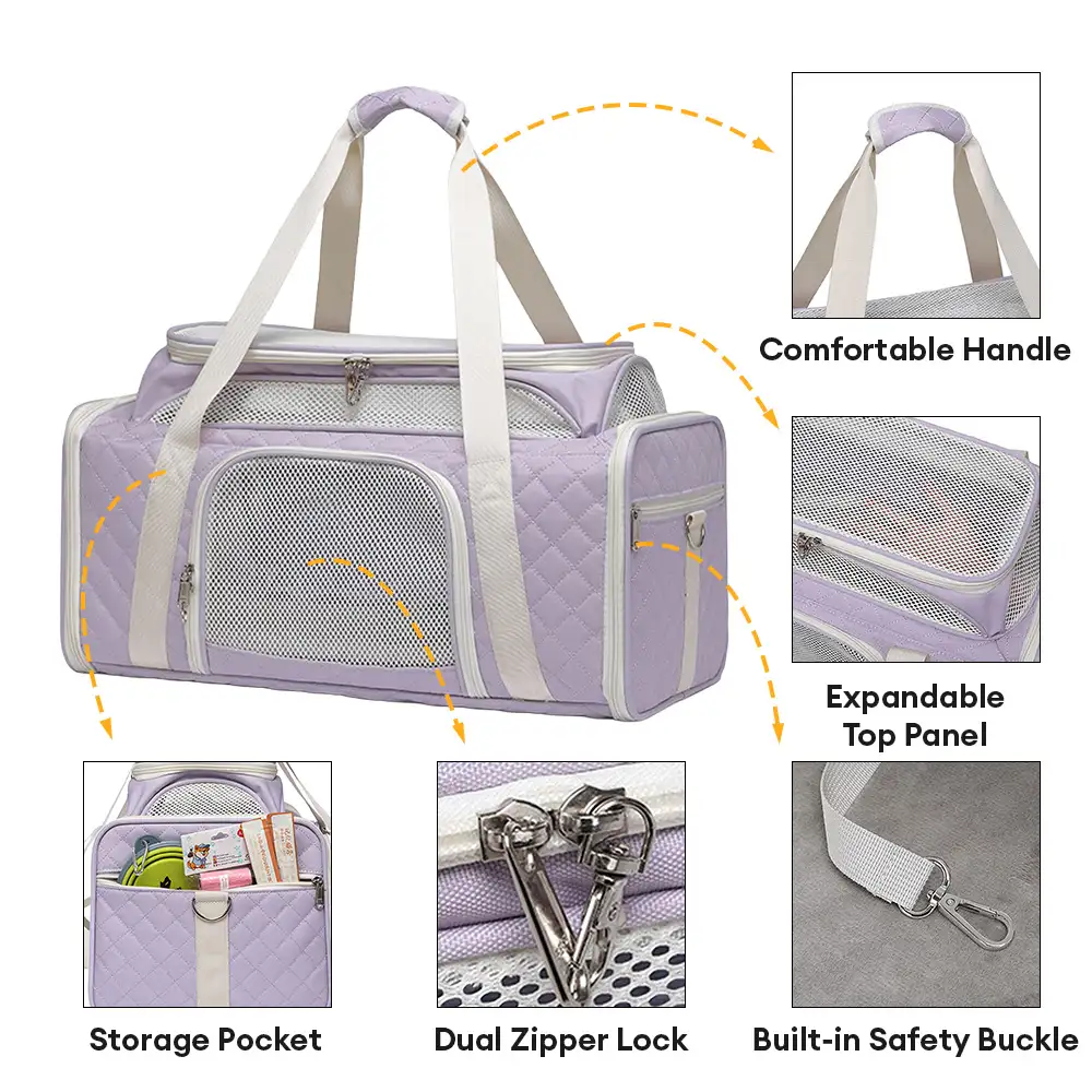 Sacs de transport pour chien et chat animaux de compagnie portable, grande capacité et extensible avec motif en diamant classique. - Image 4