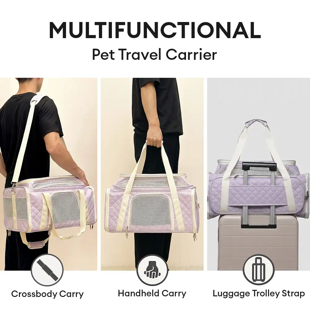Sacs de transport pour chien et chat animaux de compagnie portable, grande capacité et extensible avec motif en diamant classique. - Image 5