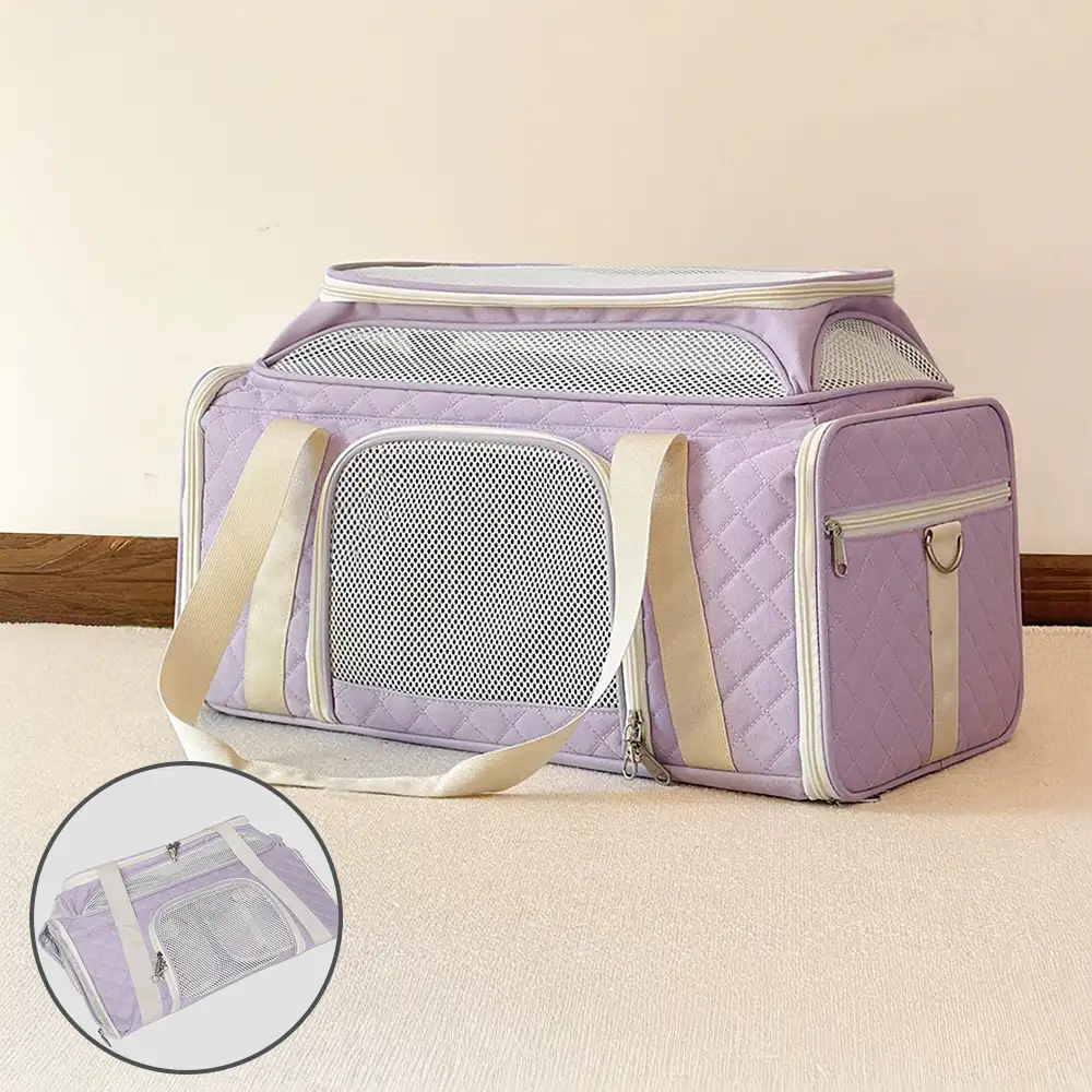 Sacs de transport pour chien et chat animaux de compagnie portable, grande capacité et extensible avec motif en diamant classique. - Image 6