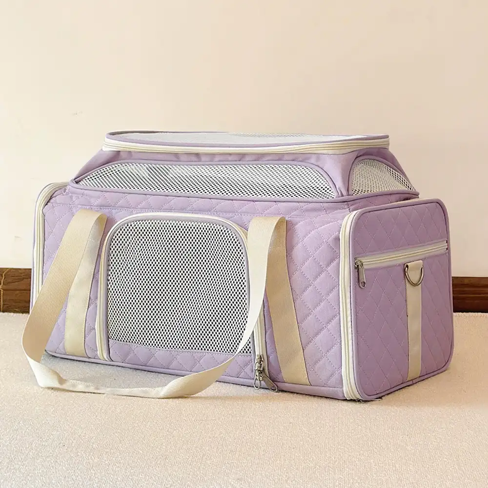 Sacs de transport pour chien et chat animaux de compagnie portable, grande capacité et extensible avec motif en diamant classique. - Image 7