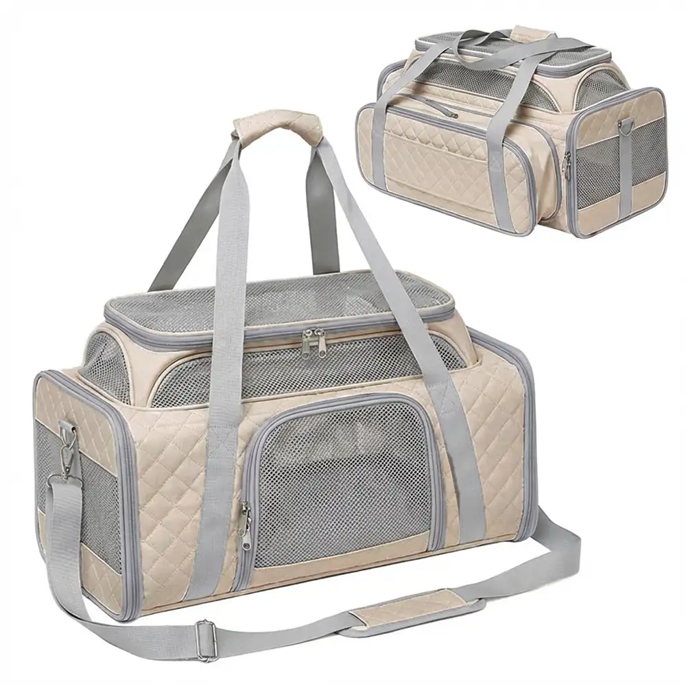 Sacs de transport pour chien et chat animaux de compagnie portable, grande capacité et extensible avec motif en diamant classique. - Image 8